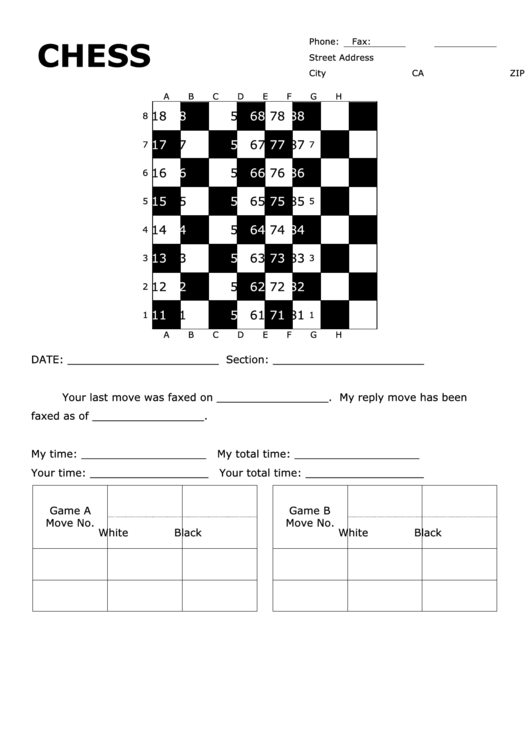 Games Fax Cover Sheet - Chess Printable pdf