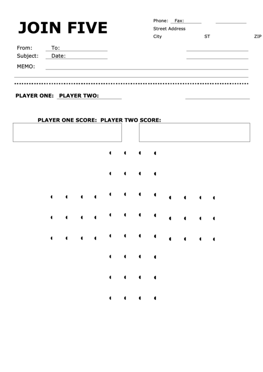 Games Fax Cover Sheet - Join Five Printable pdf