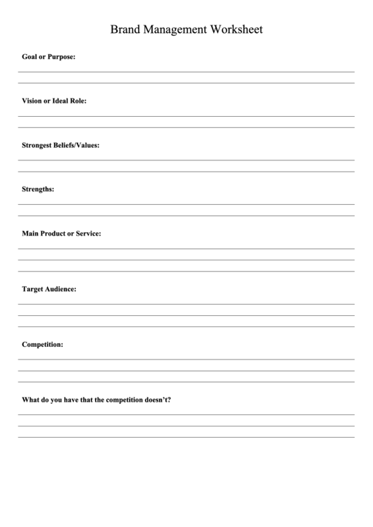 Brand Management Worksheet Printable pdf
