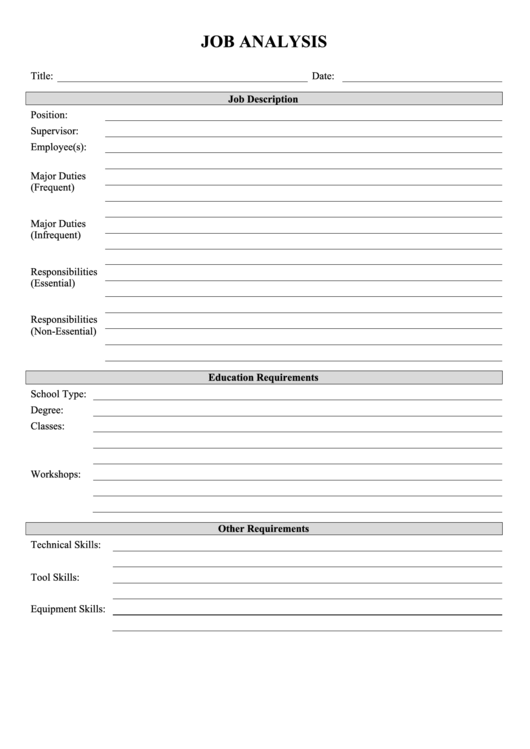 Job Analysis Template Printable pdf