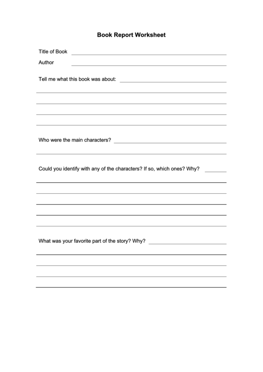 Book Report Worksheet Template Printable pdf