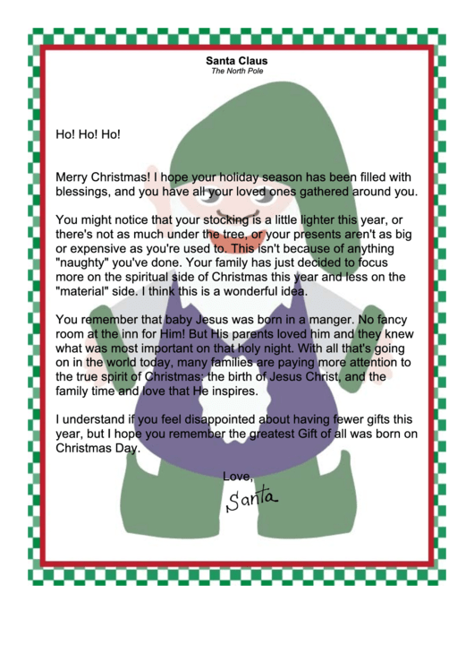 Less Gifts Santa Letter Template Printable pdf