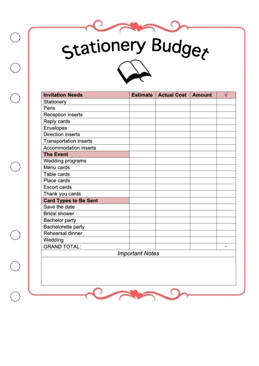 Stationery Budget Template Printable pdf