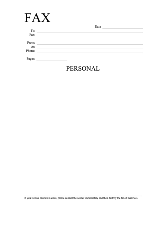 Personal Fax Cover Sheet Template Printable pdf