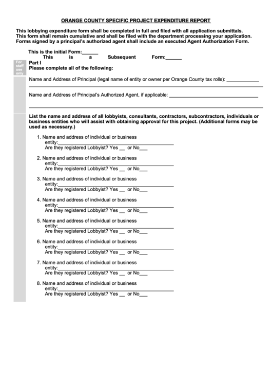 Fillable Orange County Specific Project Expenditure Report Form Printable pdf
