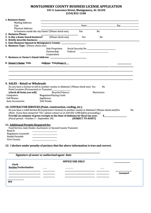 Fillable Business License Application Form - Montgomery County Printable pdf
