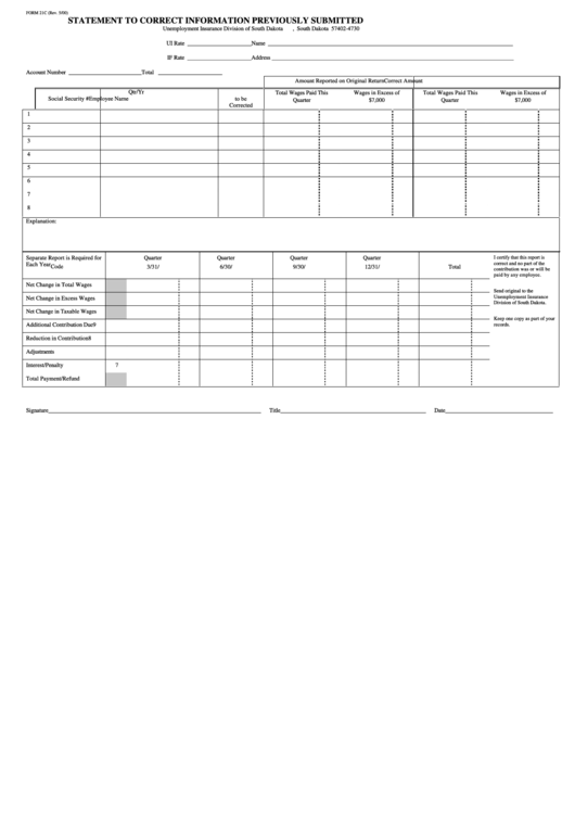 Form 21c - Statement Form To Correct Information Previously Submitted Printable pdf