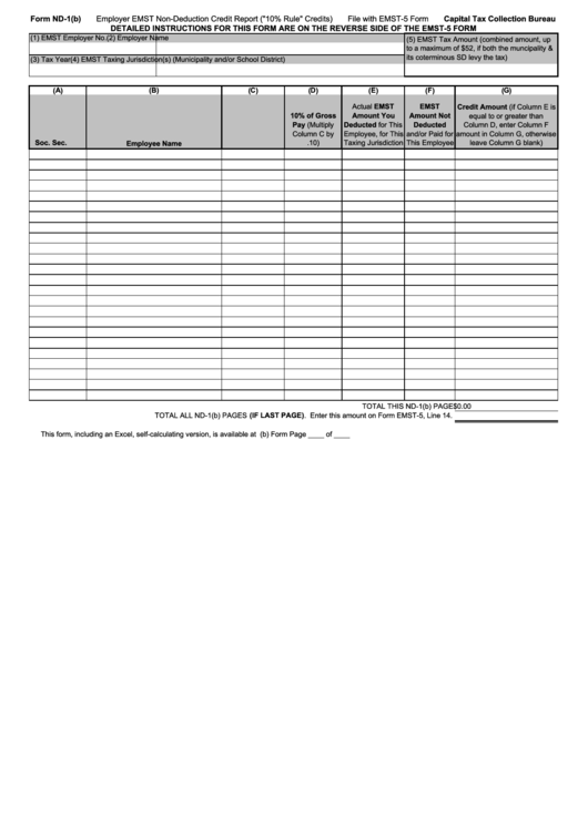 Form Nd-1(B) - Detailed Instructions For This Form Are On The Reverse Side Of The Emst-5 Form Printable pdf