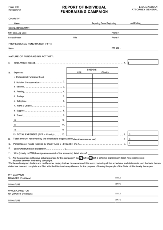 Form Ifc - Report Of Individual Fundraising Campaign Printable pdf