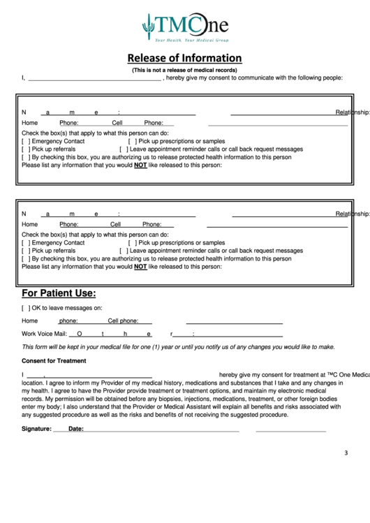 Medical Release Of Information Form Printable pdf