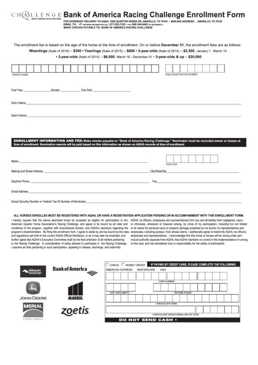 Racing Challenge Enrollment Form Printable pdf