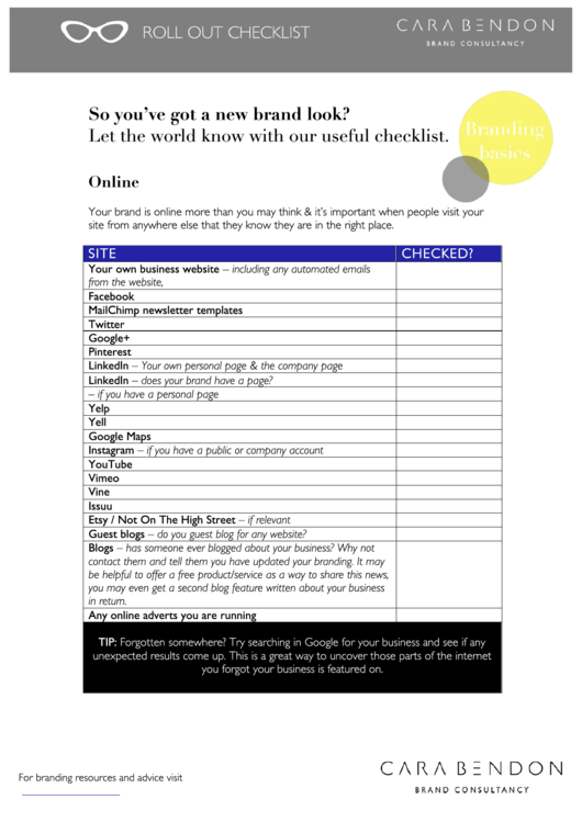 Roll Out Checklist Template Printable pdf