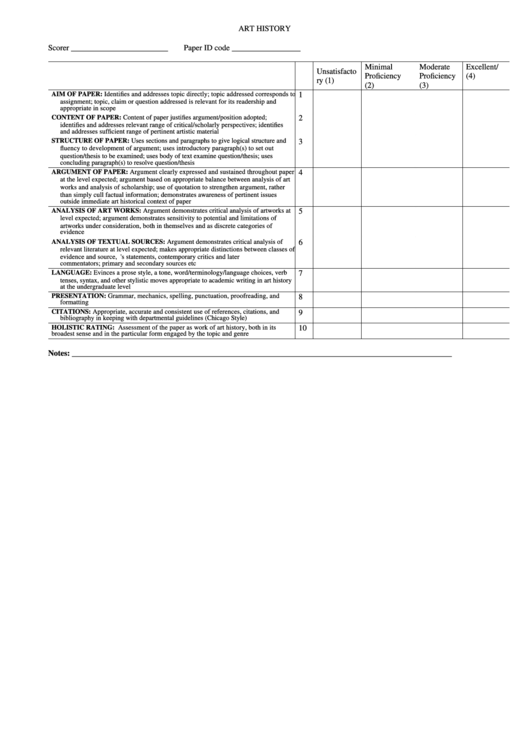 Art History Evaluation Chart Printable pdf