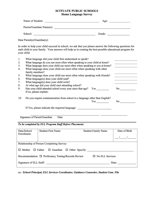 Home Language Survey Form Printable pdf