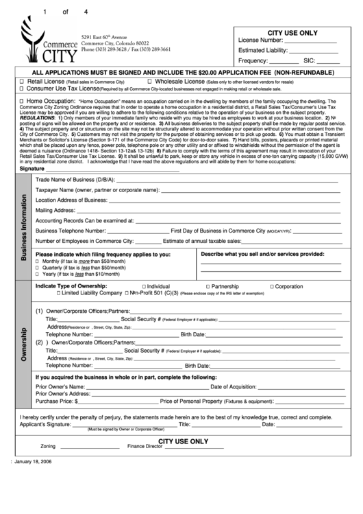 License Application/police Departmentemergency Notification Information Form/etc. - City Of Commerce City Printable pdf