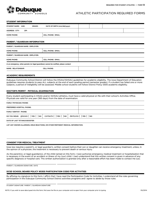 Form 12 - Athletic Participation Required Forms