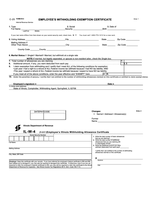 Fillable Form C-25 Form W-4 - Employee