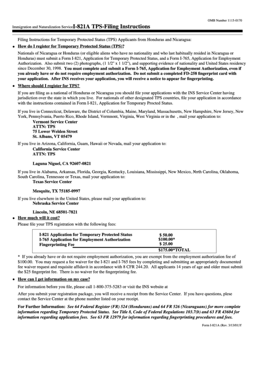 I-821a Tps-Filing Instructions Printable pdf