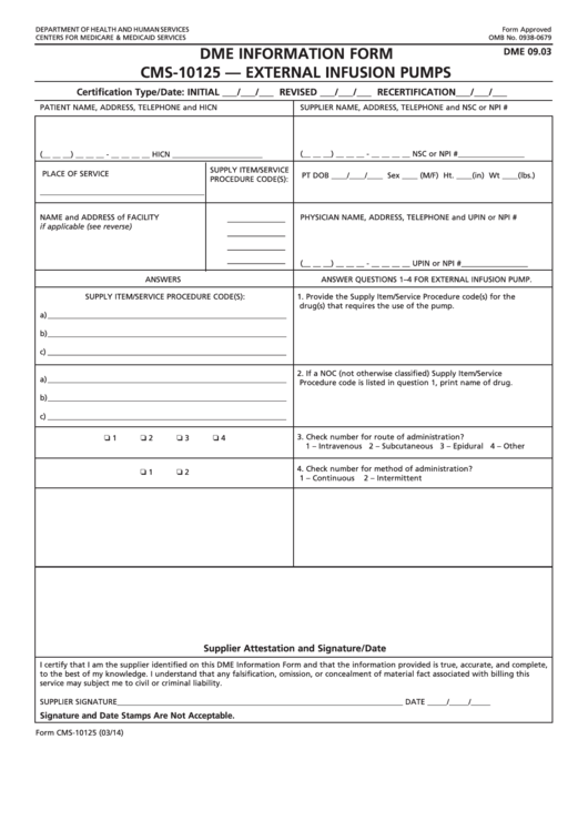 Form Cms-10125 Dme Information Form External Infusion Pumps Printable pdf