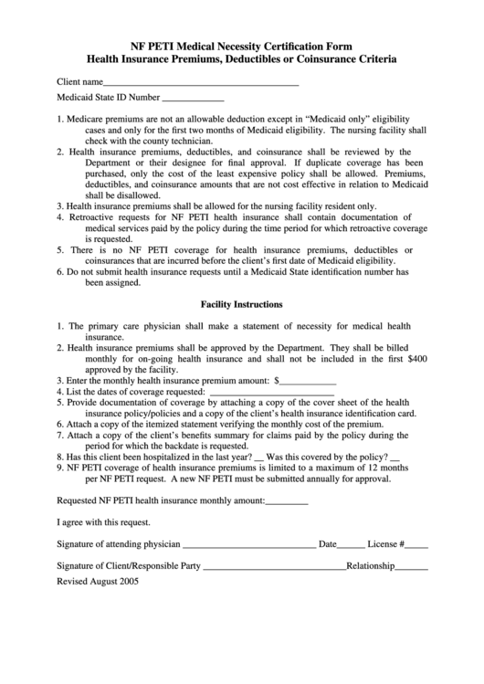 Nf Peti Medical Necessity Certification Form Printable pdf