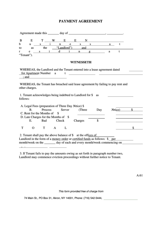 Payment Agreement Printable pdf