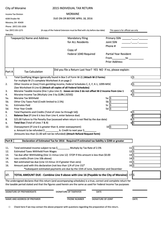 2015 Individual Tax Return Form Printable pdf