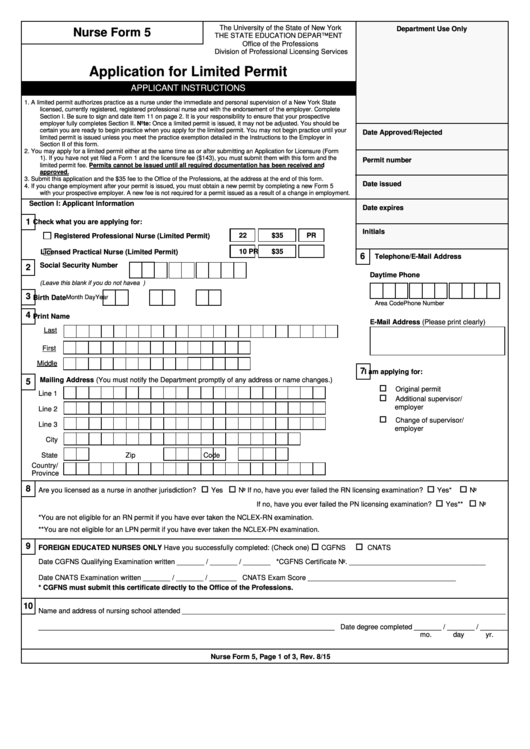 Form 5 - Application For Limited Permit - The State Education Department Printable pdf