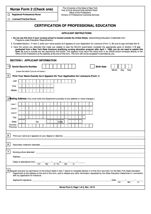 Form 2 - Certification Of Professional Education - The State Education Department Printable pdf