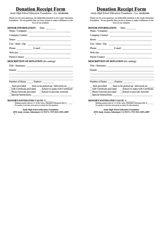 Donation Receipt Form printable pdf download