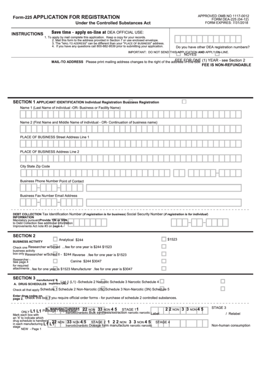 Form 225 - Application For Registration Printable pdf