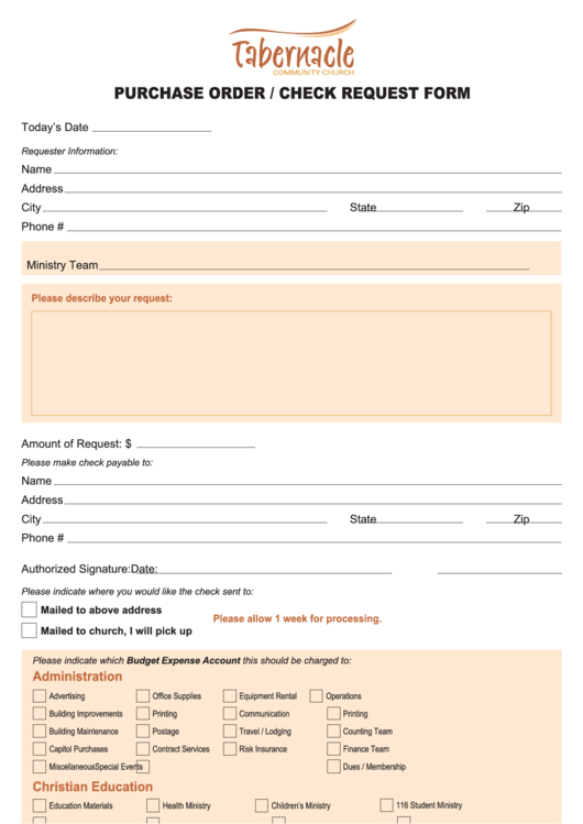 Fillable Purchase Order / Check Request Form printable pdf download