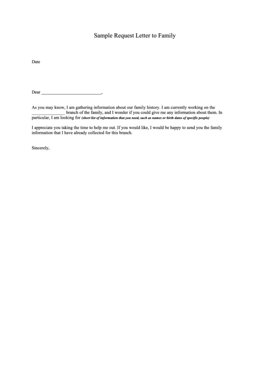 Sample Request Letter To Family Printable pdf