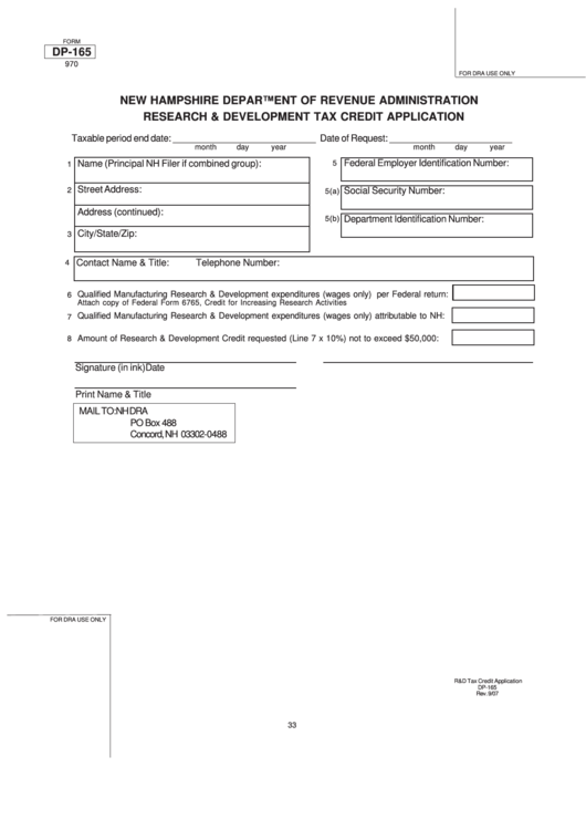 Research & Development Tax Credit Application Form Printable pdf