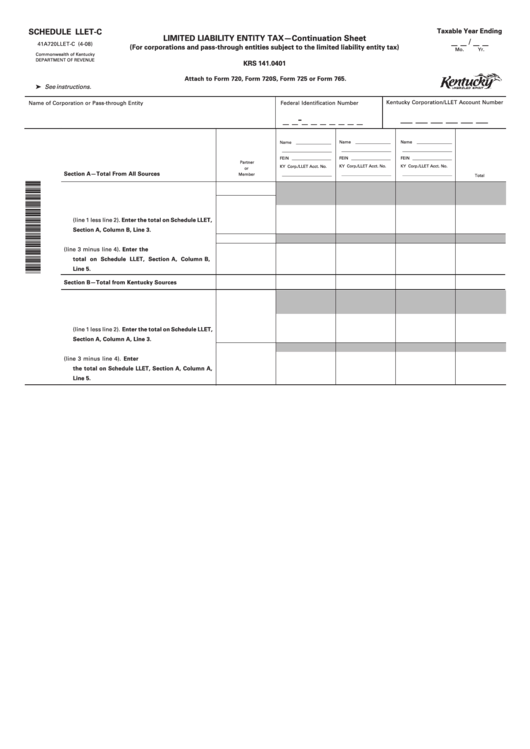 Limited Liability Entity Tax - Continuation Sheet Printable pdf