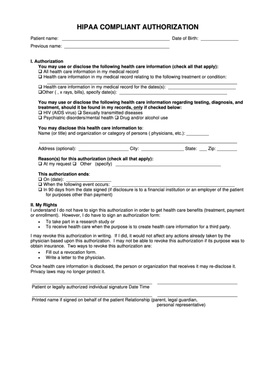 Compliant Authorization Form Printable pdf