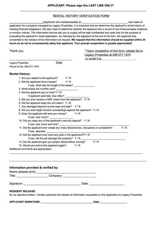 Top 6 Rental History Verification Form Templates Free To Download In PDF Format