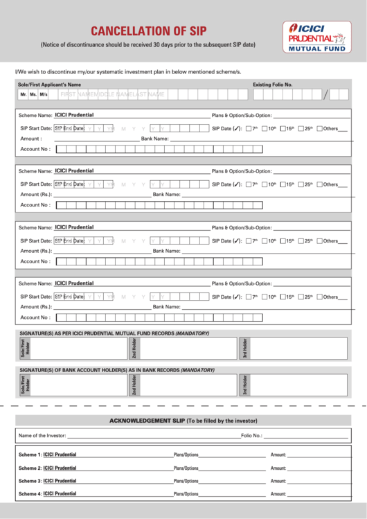 Cancellation Of Sip Form Printable pdf