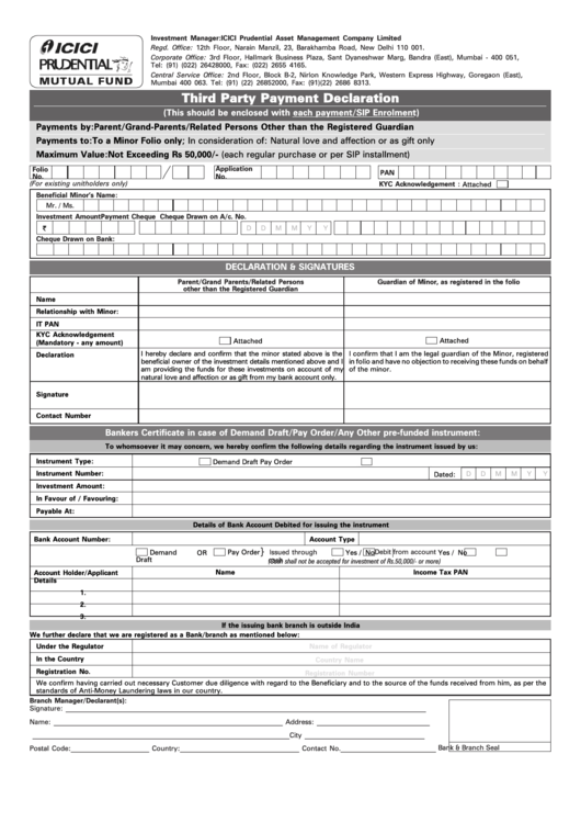Third Party Payment Declaration Form Printable pdf