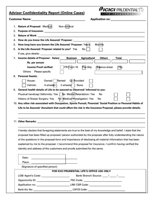 Advisor Confidentiality Report Template (Online Cases) Printable pdf