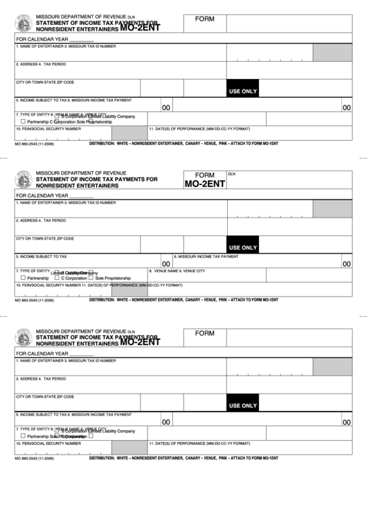Fillable Form Mo-2ent Statement Of Income Tax Payments For Nonresident Entertainers Printable pdf