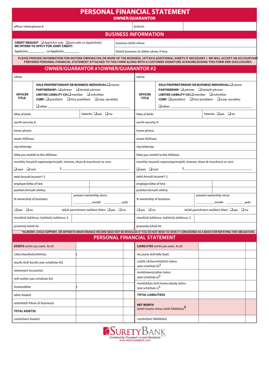 Fillable Personal Financial Statement Form Printable pdf