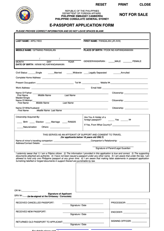 Fillable E-Passport Application Form Printable pdf