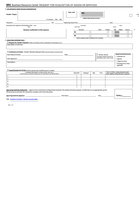 Fillable Request For Acquisition Of Goods And Services Form Printable pdf