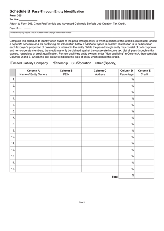 Fillable Form 305 - Schedule B - Pass-Through Entity Identification ...