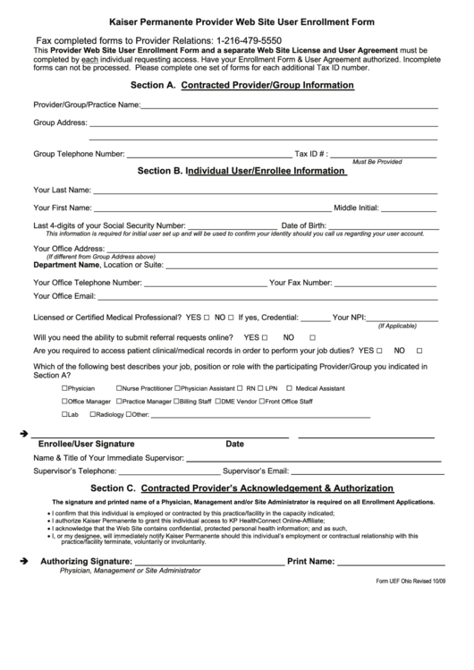 Form Uef - User Enrollment Form 2009 Printable pdf