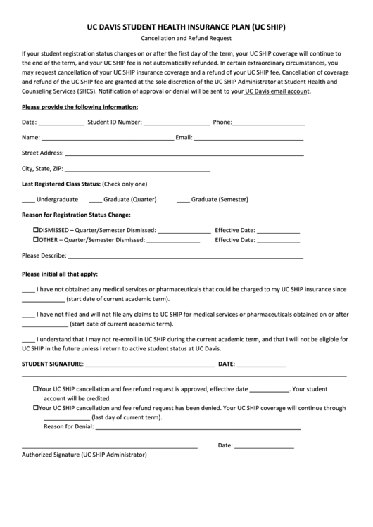 Student Health Insurance Plan Form Printable pdf
