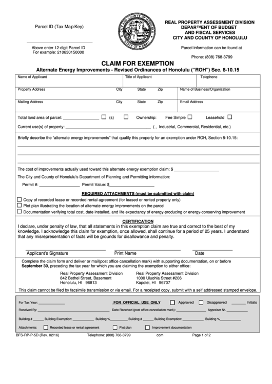 Fillable Claim For Exemption Form Printable pdf