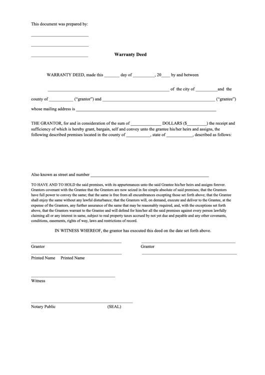 Warranty Deed Form Printable pdf