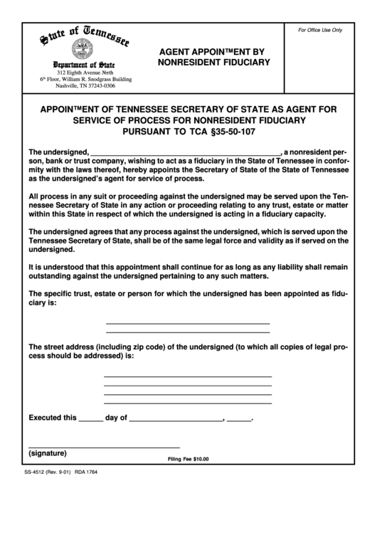 Form Ss-4512 Agent Appointment By Nonresident Fiduciary Printable pdf