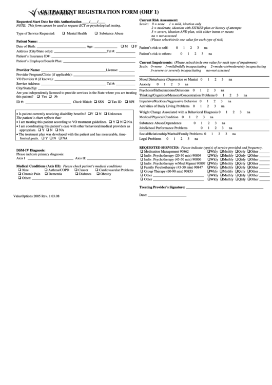 Outpatient Registration Form (Orf 1) Printable pdf